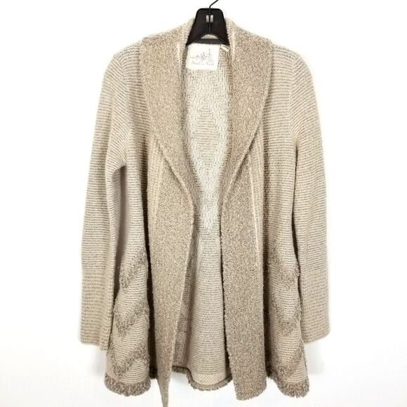 Angel Of The North Anthropologie Wool Blend  Knit Open Cardigan Sweater Sz M Tan - Picture 1 of 7